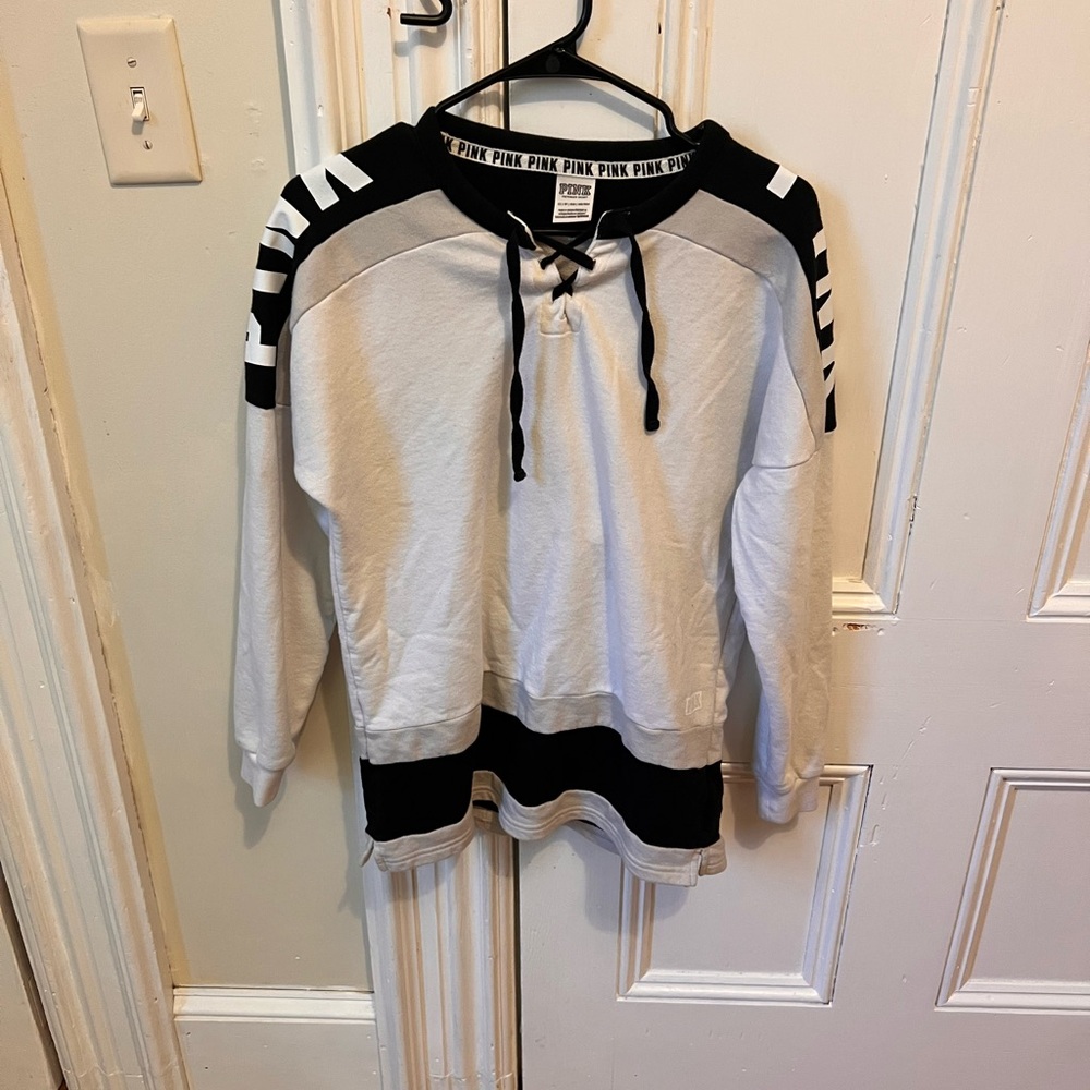 Victoria's Secret Pink and Black Lace-Up Top